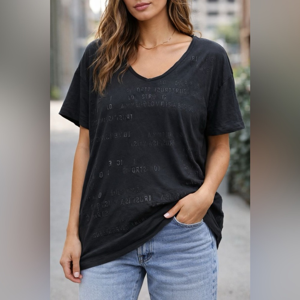 Free People We The Free Black Letter Embossed Tee